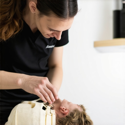 Chiropractor performing spinal adjustment on patient to improve posture and mobility.