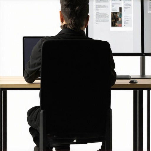 Ergonomic workspace setup for spinal health Person adjusting ergonomic workspace to support good posture and spinal alignment