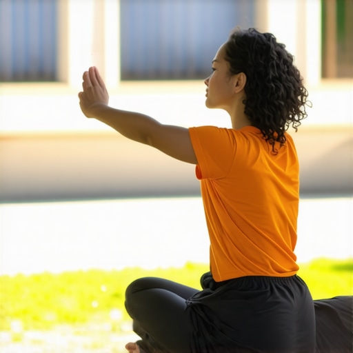 Outdoor Mobility Exercise Routine Person performing gentle stretches outdoors to improve flexibility and posture.