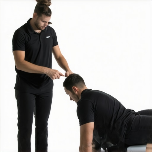 Chiropractor performing mobility exercises with patient in clinic