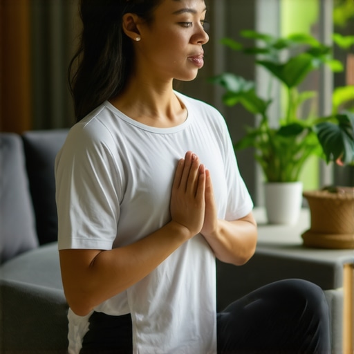 Mindfulness and Posture Practice for Spinal Health Person meditating and stretching in a peaceful setting to support spinal wellness