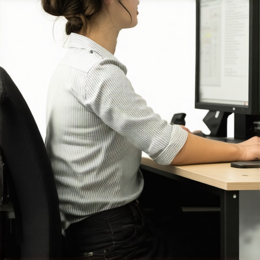 Personalized Back Health Strategies Person adjusting ergonomic workspace to improve posture and back health.