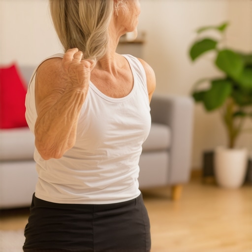 Person doing gentle stretches at home for back pain relief and improved mobility.