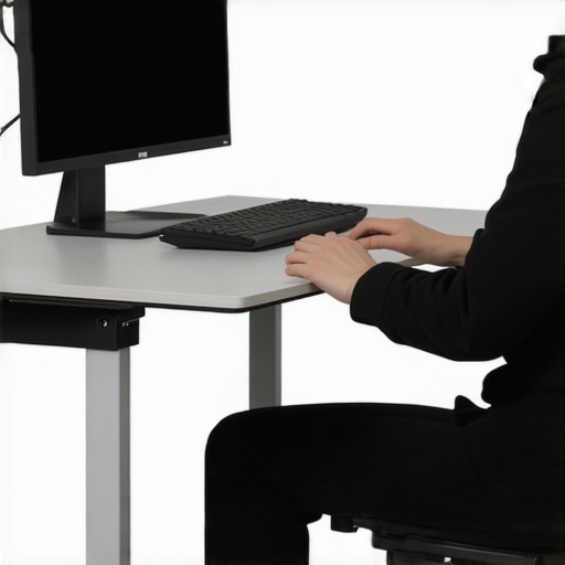 Person adjusting ergonomic office equipment to promote good posture