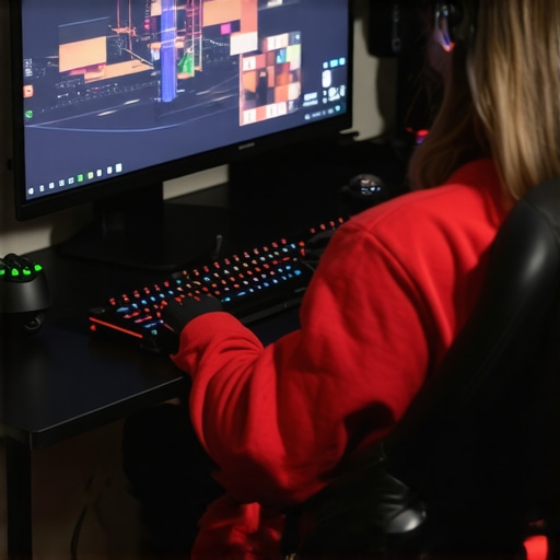 Person adjusting monitor height to improve neck posture while gaming.