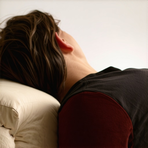 Person placing a supportive pillow under their neck while sleeping on their side