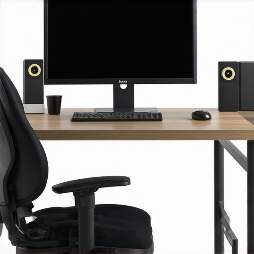 An ergonomic office setup featuring an adjustable monitor, supportive chair, and proper posture guidelines