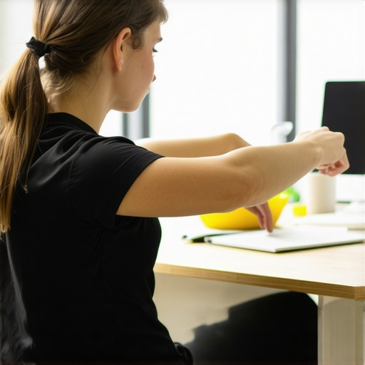 Person doing nerve mobilization exercises in an office setting to reduce discomfort