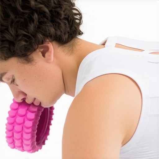 Individual performing foam rolling exercise on back to improve posture