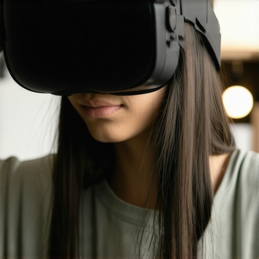 Person fine-tuning a VR headset straps to ensure comfortable fit and proper tension.