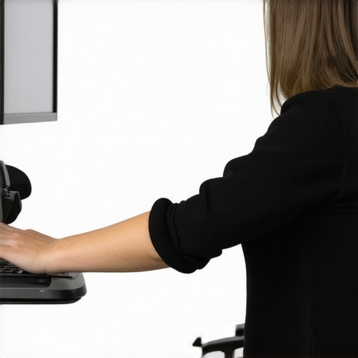 Person adjusting ergonomic office furniture to improve posture and reduce pain