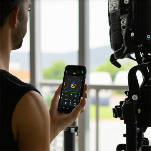 Individual adjusting posture with sensor while wearing exoskeleton for mobility training