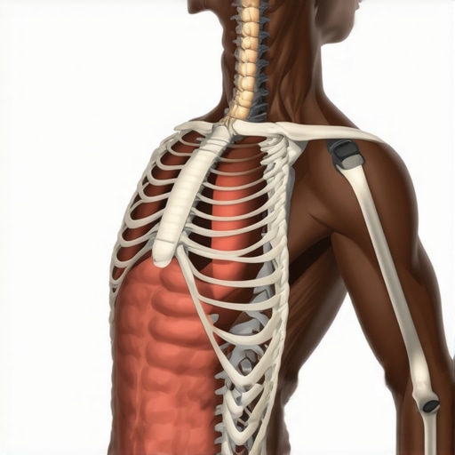 Person lying on back practicing diaphragmatic breathing to improve rib cage mobility.