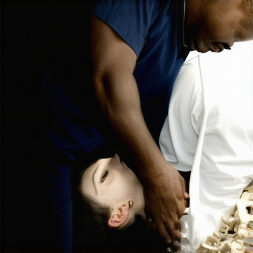 Chiropractor adjusting a patient's spine with a specialized instrument in a clinic setting.