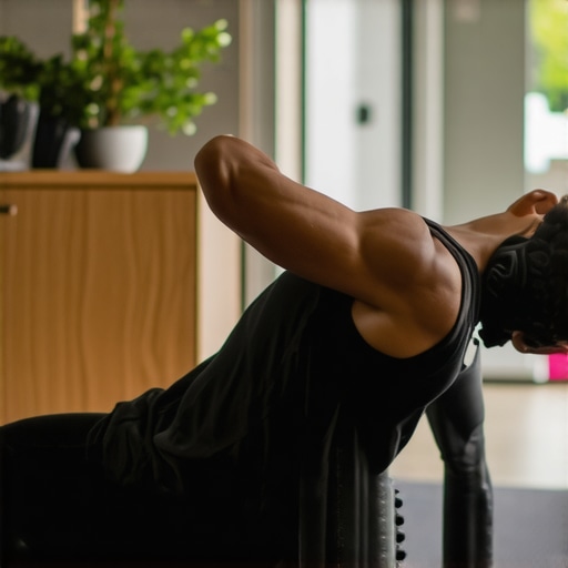 Individual rolling their lower back with foam roller in home gym