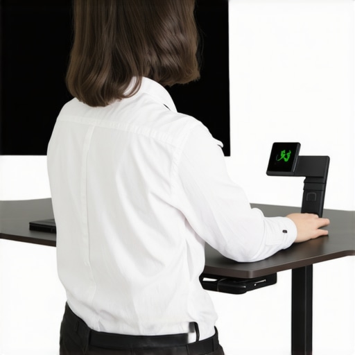Modern ergonomic office setup with adjustable desk and posture reminder