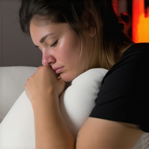 Person positioning pillow to support neck and spine while sleeping