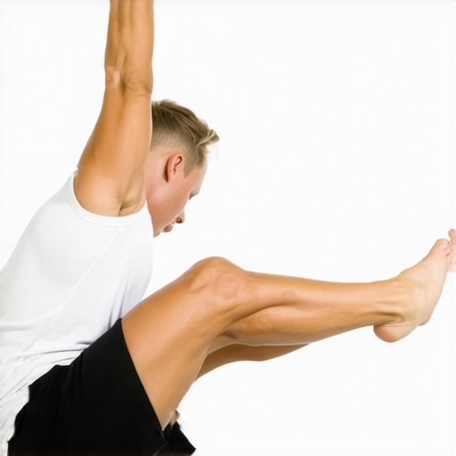 Person stretching ankle against wall to increase flexibility.