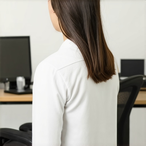 Person sitting at a desk doing a gentle spinal twist for posture improvement