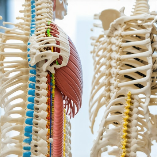 Expert examining spinal alignment and mobility with anatomical model