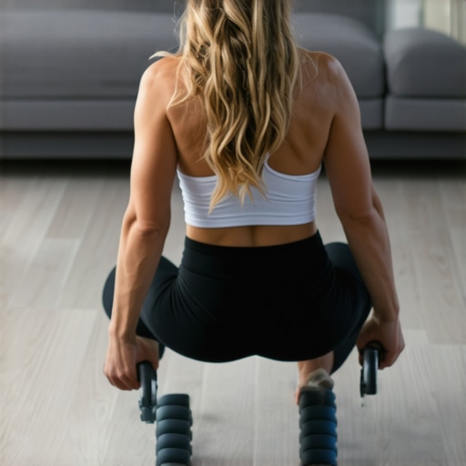 Person performing back exercises with foam roller and resistance bands