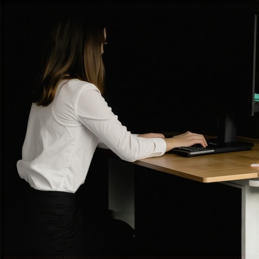 Person adjusting ergonomic workspace with proper chair and monitor height