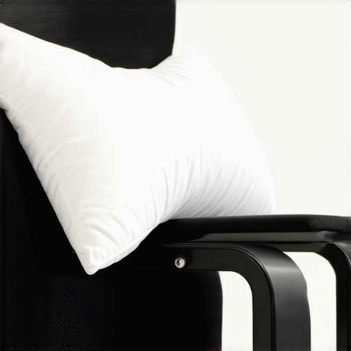 A cushioned lumbar support pillow placed on an office chair to promote proper spine alignment
