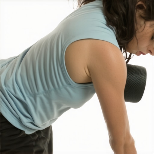 Individual rolling textured foam roller on lower back for muscle relaxation