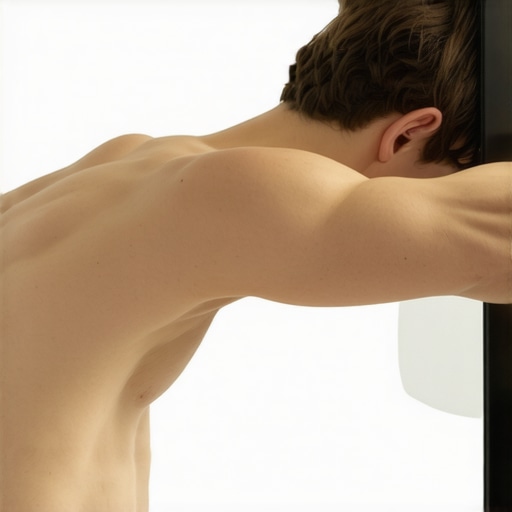 Person demonstrating correct shoulder blade squeeze to improve posture.