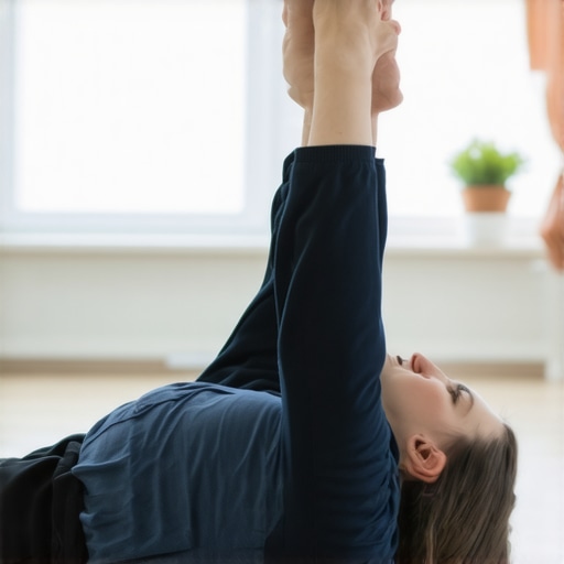 Person lifting one leg while lying on back, demonstrating exercise to alleviate SI joint pain