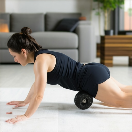 Individual rolling their upper back with a foam roller to relieve tension
