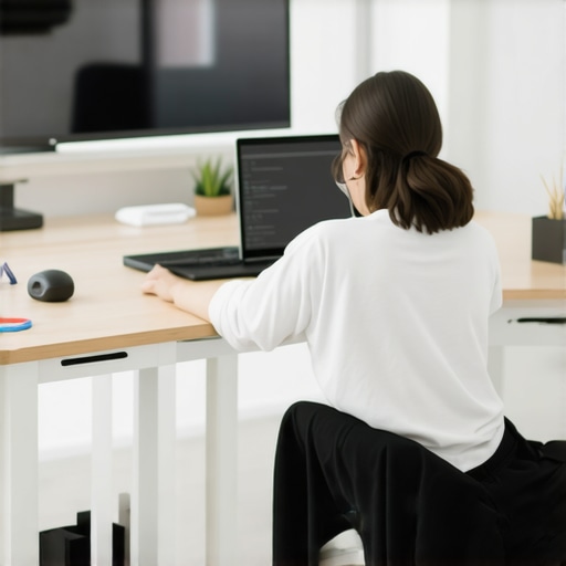 Individual using a foam roller to enhance back and posture health in an office setting.