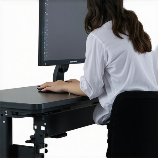 Person adjusting ergonomic standing desk for proper posture and back health