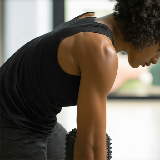 Person using a textured foam roller on their mid-back to improve mobility