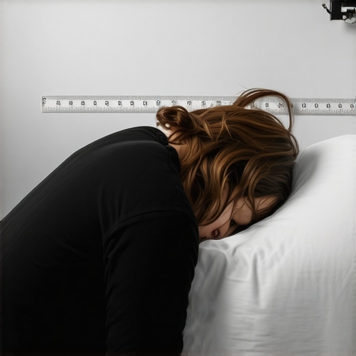 Person measuring pillow height in bed with a ruler to ensure proper neck support