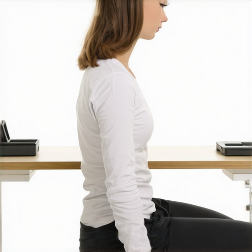Person adjusting posture to improve spinal health at desk