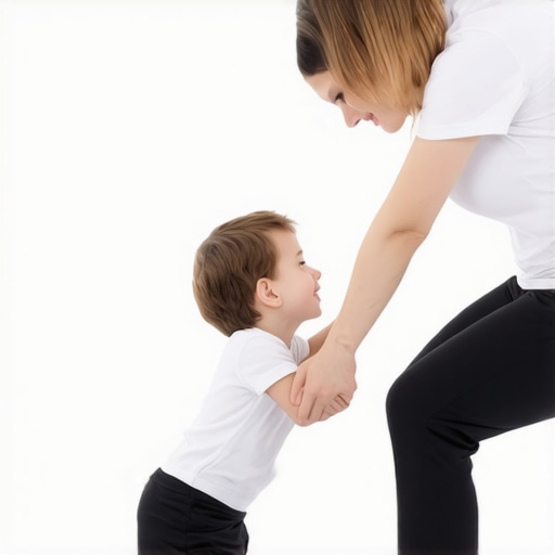 Adult lifting a child with proper posture to protect the back.