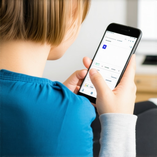 Person adjusting a supportive cushion at their desk while using a posture reminder app on their phone.