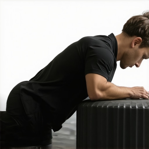 Individual using a foam roller on the upper back to enhance rib movement.