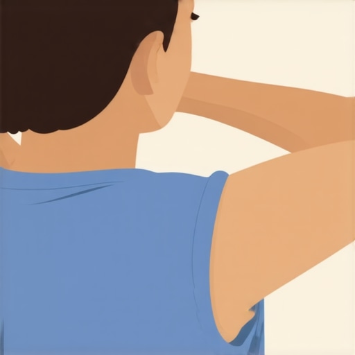 Person demonstrates correct form of the wall shoulder mobility test, highlighting shoulder and back positioning.