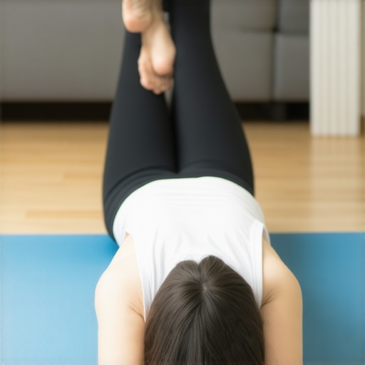 Demonstration of the 90-90 hip flexor and psoas release exercise on the floor with a chair.