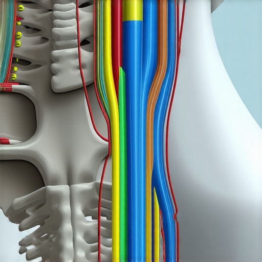 Diagram showing how neck nerves connect to the brain's balance center.