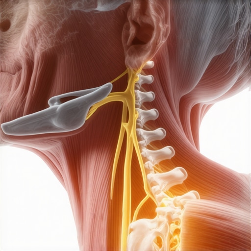 Medical illustration showing the relationship between neck nerves and deep muscle stabilization.