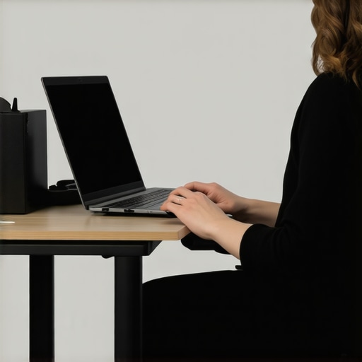 Diagram showing the 2-inch rule for laptop screen height to prevent neck pain