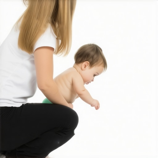 Correct Lifting Technique for Parents A parent demonstrating a safe squat and 'Green Zone' lift to carry a toddler without back strain.