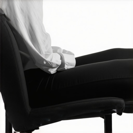 Close up of correct leg positioning in an office chair to avoid sciatic nerve pressure
