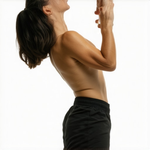 Person demonstrating correct wall angel exercise form with three points of contact on a wall.