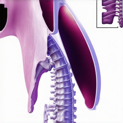 Anatomical illustration showing the connection between the diaphragm, spine, and psoas muscle for stability.