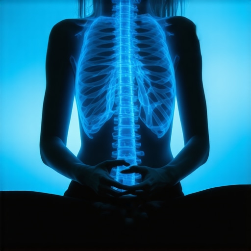 An illustration showing how to breathe into the back to release mid-back tension and rib pain.