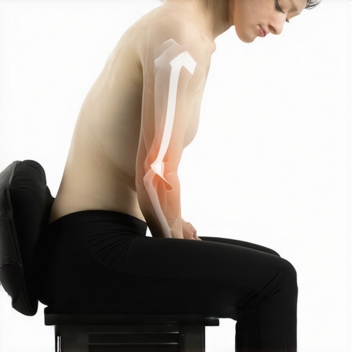 Demonstrating 360-Degree Diaphragmatic Breathing A person practicing 360-degree diaphragmatic breathing by placing hands on the lower ribs to feel expansion for back pain relief.